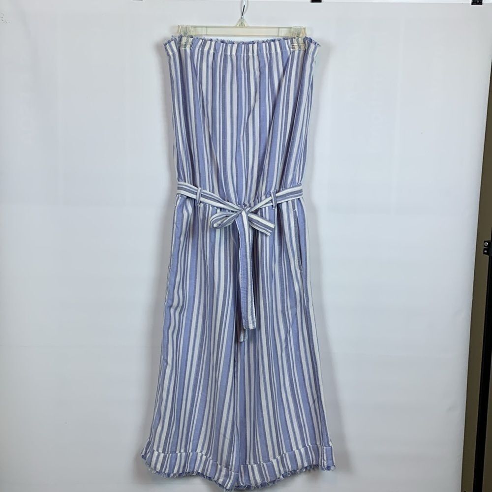 Bella Dahl blue and white striped linen/rayon strapless jumpsuit, Medium